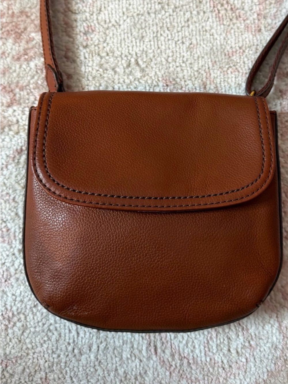 Fossil Pebbled Leather Crossbody in Chestnut